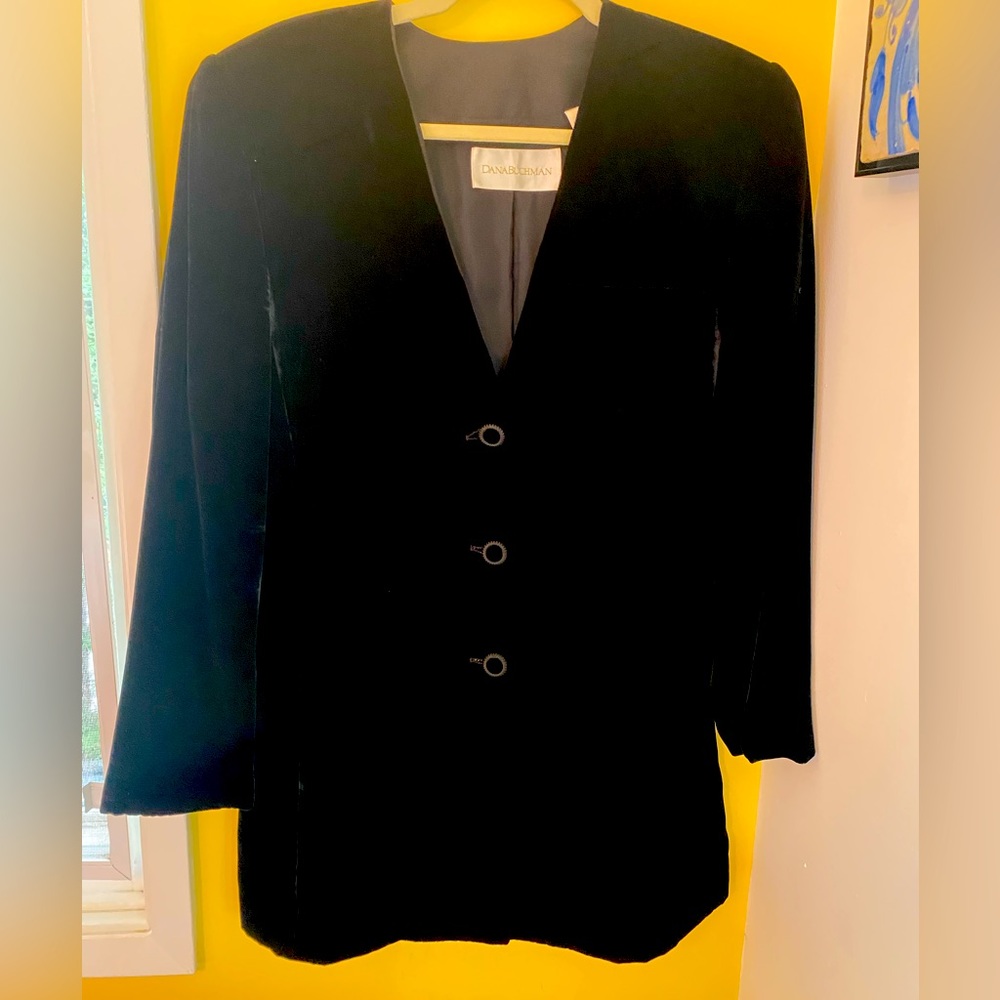 Black velvet Dana Bachman tunic or dress coat